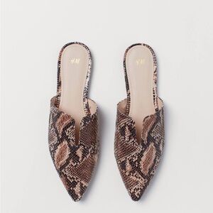 H&M Pointed Mules:Dark beige/Snakeskin-patterned Size 8